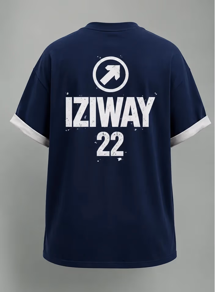 Футболка женская оверсайз тёмно-синяя с лого IZIWAY — фото 2, цвет тёмно-синий (варёный деним)