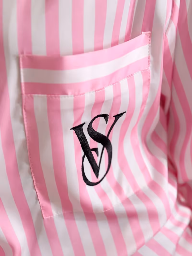 Жіноча піжама з шовку Армані рожевий у смужку — модель 1804 стиль Victoria’s Secret M — фото 4, колір Рожевий у смужку