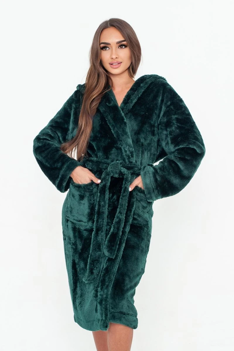 Халат жіночий махровий з капюшоном смарагдовий модель 23 L/XL — фото 1