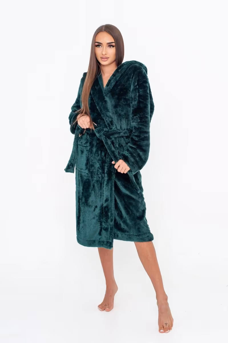 Халат жіночий махровий з капюшоном смарагдовий модель 23 L/XL — фото 2