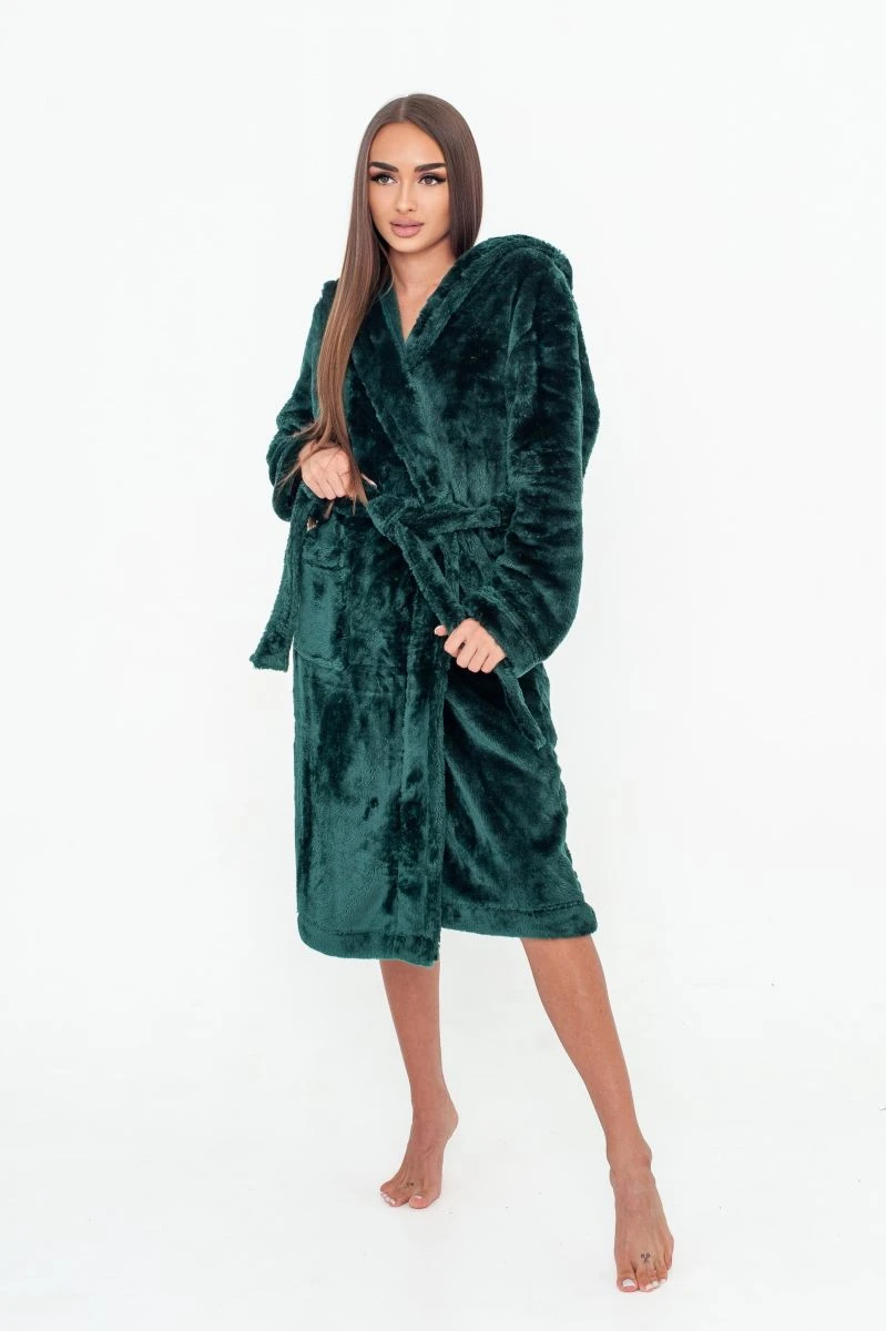 Халат жіночий махровий з капюшоном смарагдовий модель 23 L/XL — фото 2