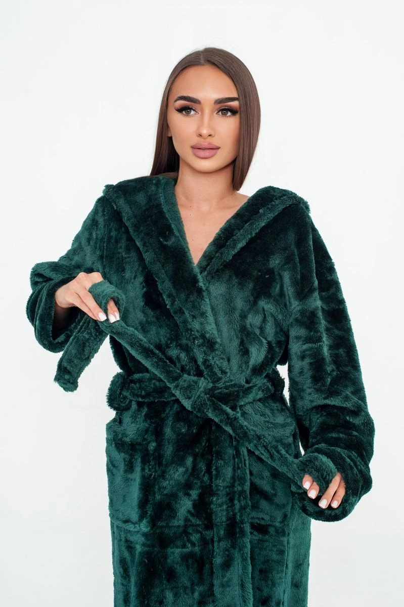 Халат жіночий махровий з капюшоном смарагдовий модель 23 L/XL — фото 3