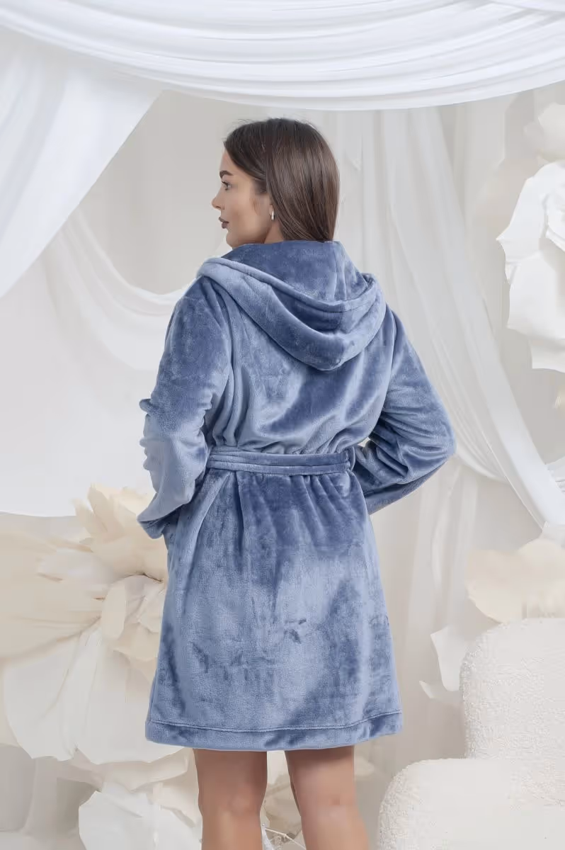 Халат жіночий махровий з капюшоном сірий модель 26 L/XL — фото 4, колір Сірий