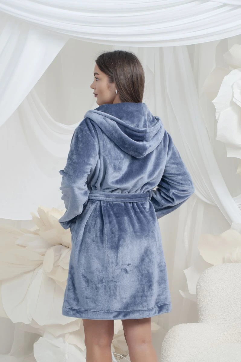 Халат жіночий махровий з капюшоном сірий модель 26 L/XL — фото 4, колір Сірий