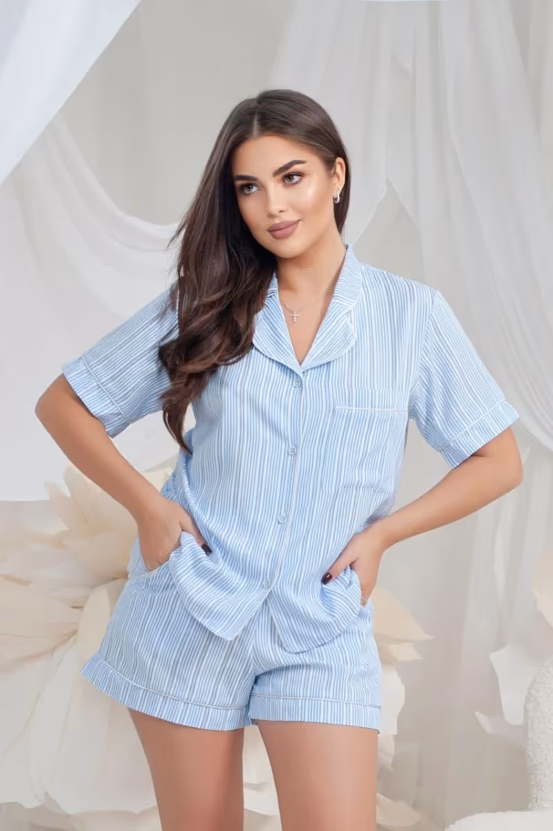 Пижама хлопок голубой модель 3033 — фото 3, цвет Блакитний