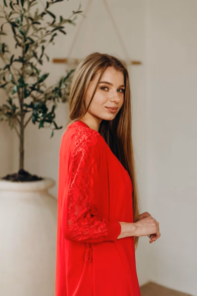 Халат жіночий віскоза червоний модель 5522H M — фото 3, колір Червоний
