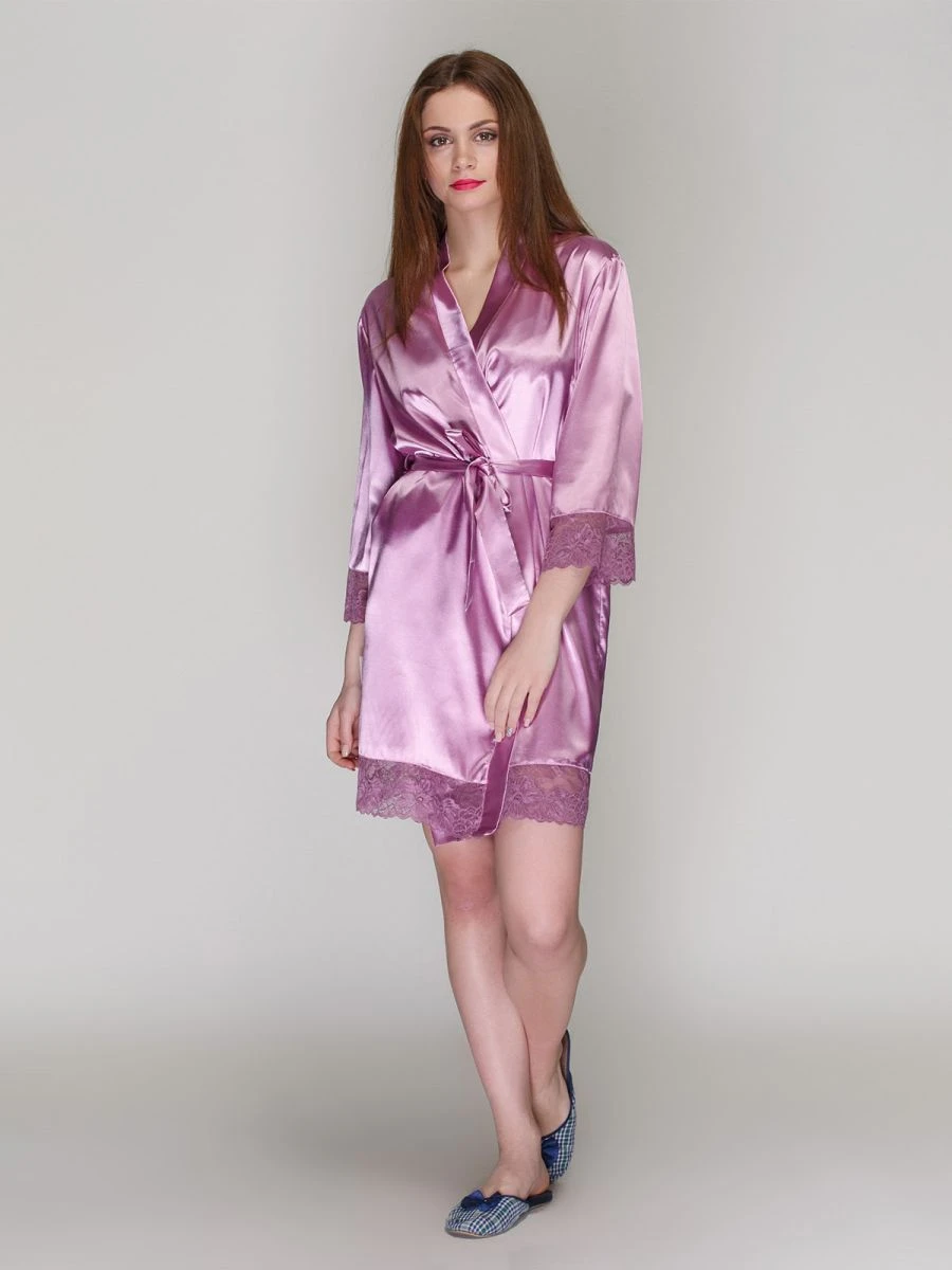 Халат жіночий стрейч атлас фрез модель 641 XL — фото 1, колір Фрез