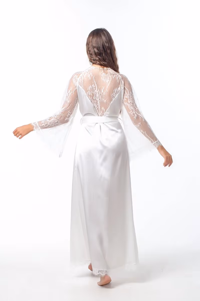 Довгий шампаневий шовковий халат Lingerie модель 777 L/XL — фото 2, колір Шампаневий