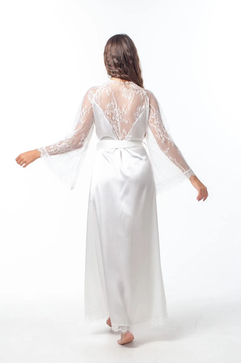 Довгий шампаневий шовковий халат Lingerie модель 777 L/XL — фото 2, колір Шампаневий