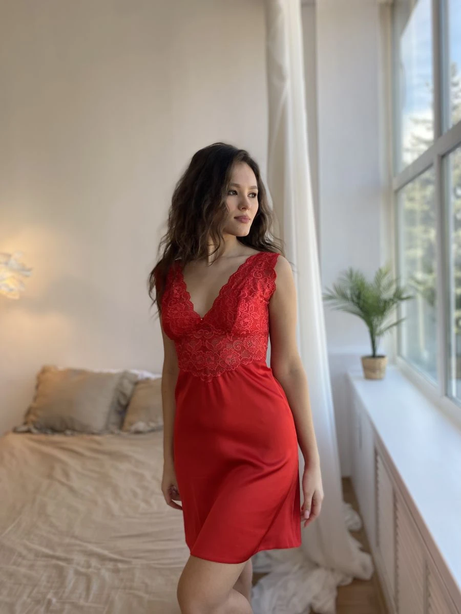 Жіноча шовкова сорочка червоний модель 892К M — фото 2, колір Червоний