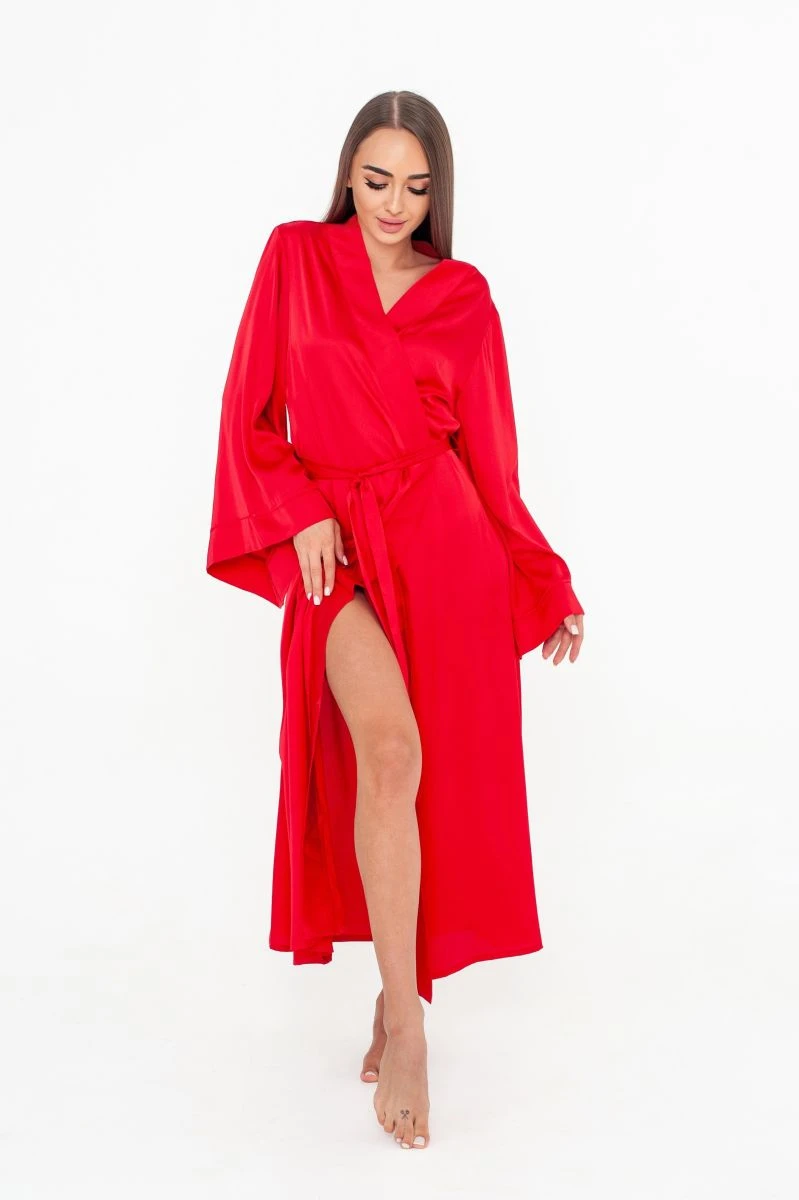 Жіночий халат шовк Армані червоний модель 991-6Д L/XL — фото 1, колір Червоний
